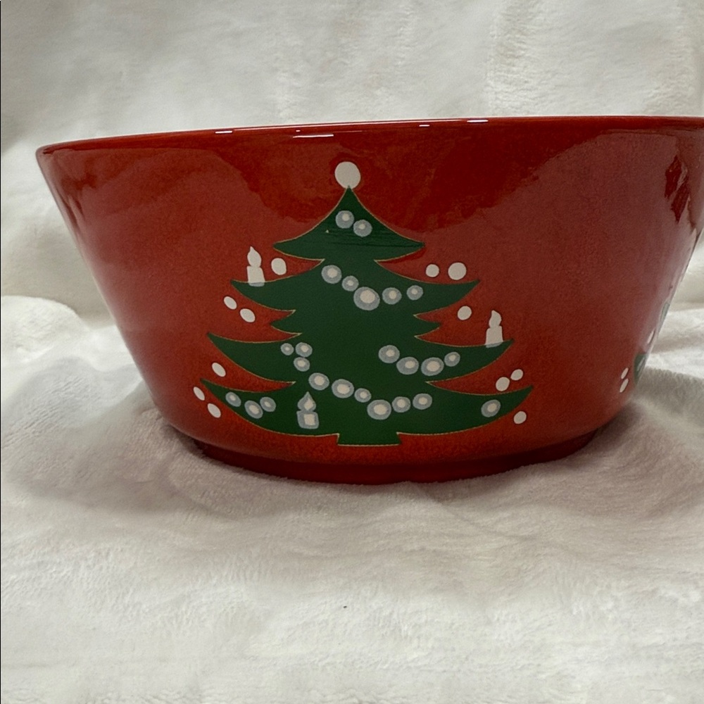9” Large Christmas Red Ceramic Art Bowl
